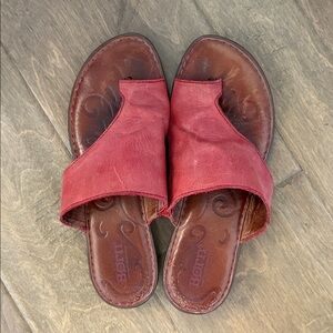 Born Inti Leather Slide Sandals Toe Loop Red Size 7